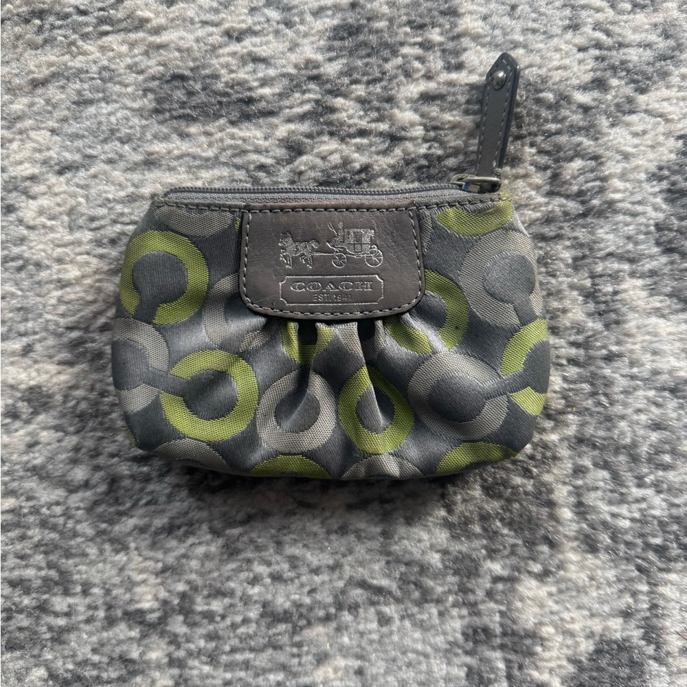 Coach Gray and Green Patterned Coin Purse